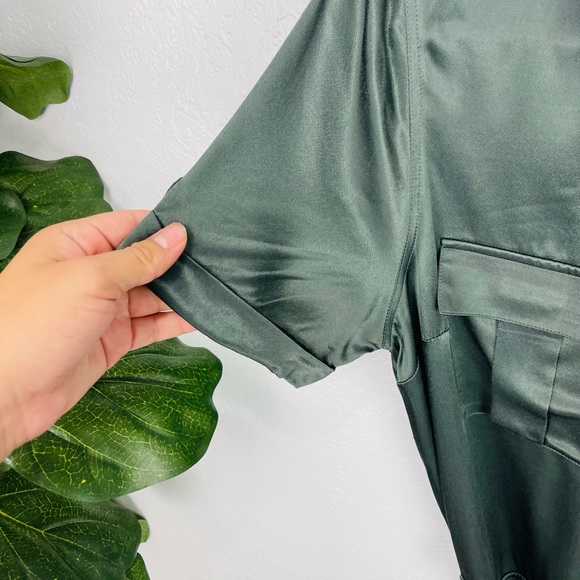 NWOT Rails Cadence Button Down Forest Green Shiny Satin Dress - Picture 4 of 9